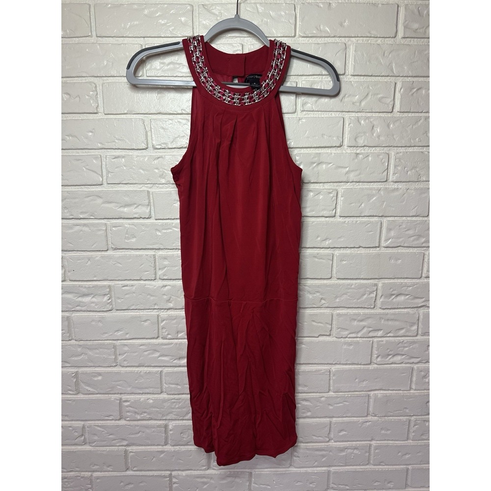 White House Black Market Red Chain Neck Halter Dress Small Elegant Cocktail Midi